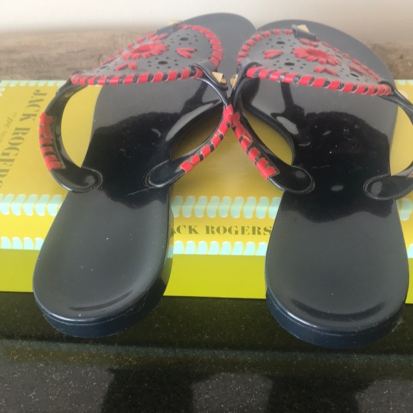 Jack Rogers rubber sandals in navy w/ red trim - Picture 3 of 4